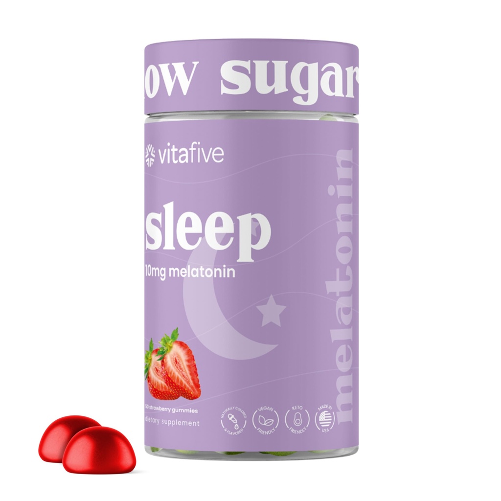 vitafie Extra sterkte Melatonine Gummies, 10 mg Melatonine, Slaaphulp voor volwassenen, Low Sugar, Vegan, Glutenvrije Melatonine Supplement (50 Ct)