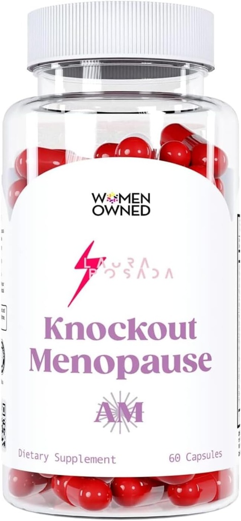 Knockout Menopauze AM - Natuurlijke Menopauze + Perimenopause Multi-Symptoom Relief voor Hot Flashes, Mood Swings, Gewichtswinst, Gebrek aan energie, vermoeidheid, hoofdpijn (1 maand levering), 60.0 Tel.