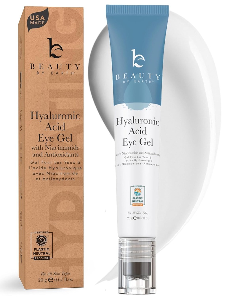 Beauty by Earth Under Eye Cream - Cooling Anti-Aging Hyaluronic Acid Eye Gel for Dark Circles, Puffiness & Rimpels