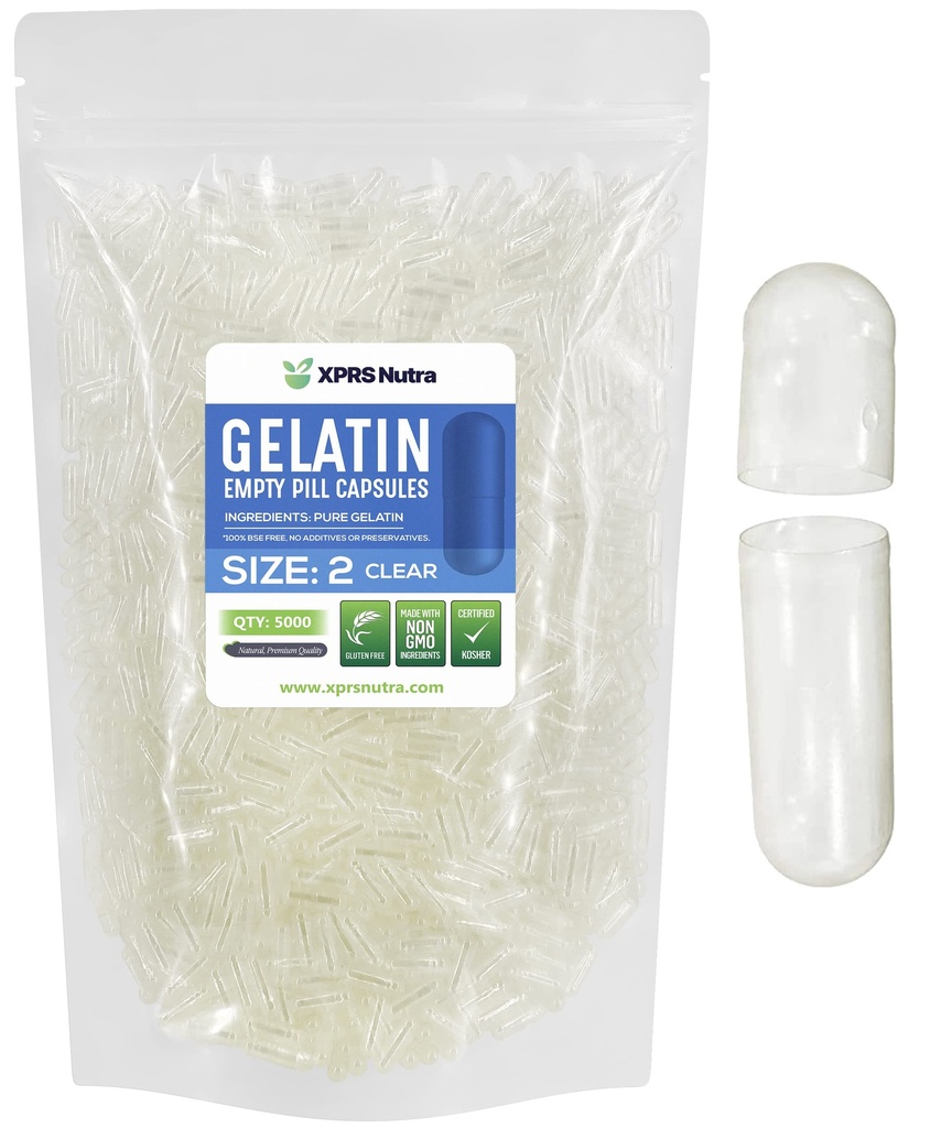 XPRS Nutra Maat 2 Lege Capsules - 5000 Tel helder Lege Gelatine Capsules - Pillen DIY Capsule vullen - Pure Bovine Pill Gel Caps voor Do-It-Yourself Supplementen