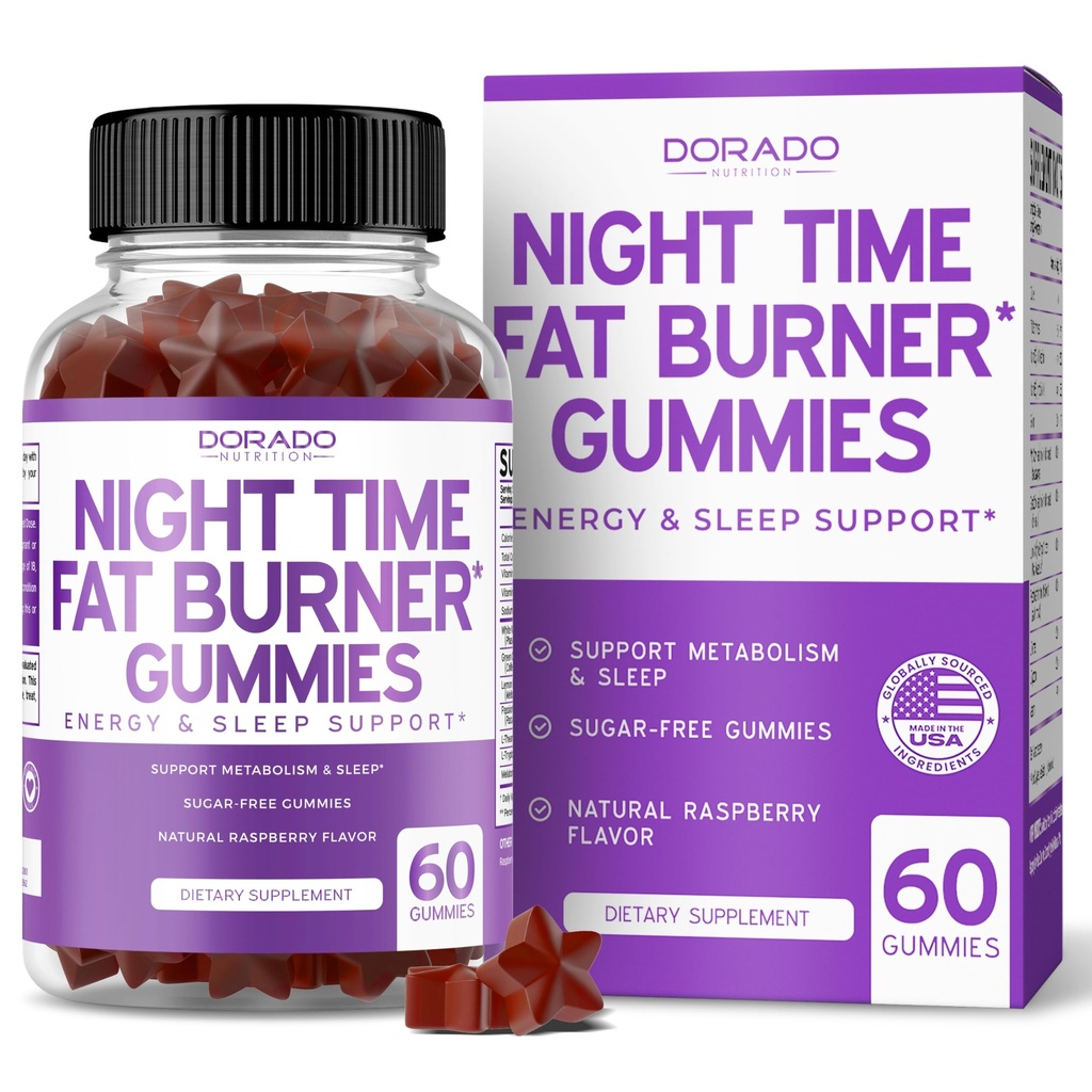 La nuit Fat Burner Gummies (60 comte) Perte de poids et métabolisme - Sans sucre - Delicious Raspberry aromatisé supplément de mélanonine Gummies - Vegan Safe - Testé par une tierce partie - Fabriqué aux États-Unis