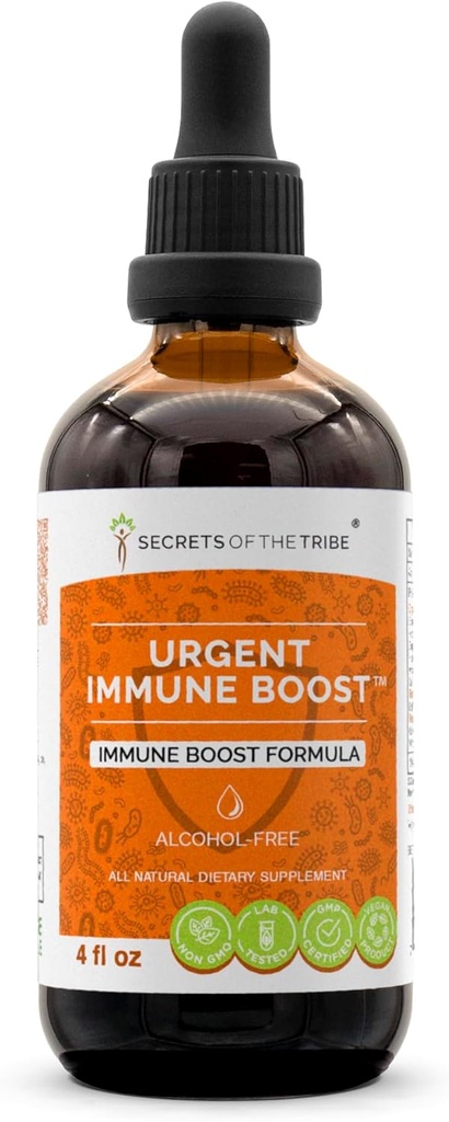 Dringend Immune Boost Alcoholvrije Extract, Tinctuur, Glyceriet Oudere, Echinacea, Honeysuckle, Ginger, Hazelnoot, OSHA, Andrographis, Knoflook, Wild Indigo. Immuun Boost Formule (4 FL OZ)