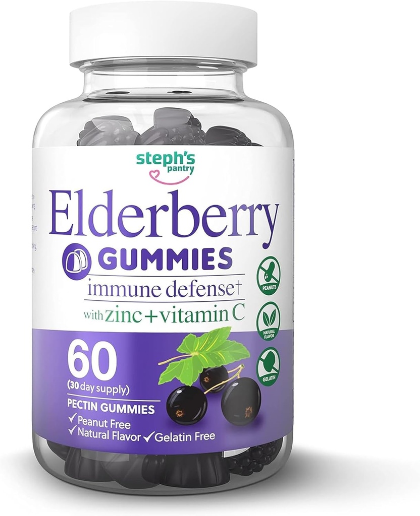Gommies de mûrier avec vitamine C et zinc - Immune Booster Gommies de mûrier pour les adultes et les enfants - Vegan Natural Ingredients Multivitamines de défense avec support antioxydant (60 Gommies)
