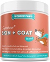 Wonder Paws Skin & Coat Supplement voor honden met zalmolie, Omega 3 & 6, EPA & DHA, bevordert gezonde huid en jas, jeukende verlichting, gezamenlijke en algemene gezondheid, heerlijke smaak, 70 huid & vacht Zachte kauwen