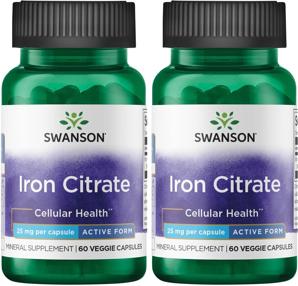 Swanson Iron Citrate 25 Milligrammen 60 Veg Capsules (2 verpakkingen)