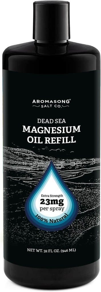 Aromasong Magnesium Spray - Extra Strength (23mg in Each Spritz) 32 Oz Refill Bottle, Natural and Pure Magnesium Oil Spray - Made in The USA - for Leg Discomfort and Promotes a Calm Sleep