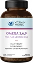 Vitamin World Triple Omega 3-6-9 3000 mg met vis, vlas, Borage & Avond Primrose Oils, Omega-3 vetzuren met EPA & DHA, ondersteunt hart, hersenen & Immune Health, Glutenvrij, 120 Softgels