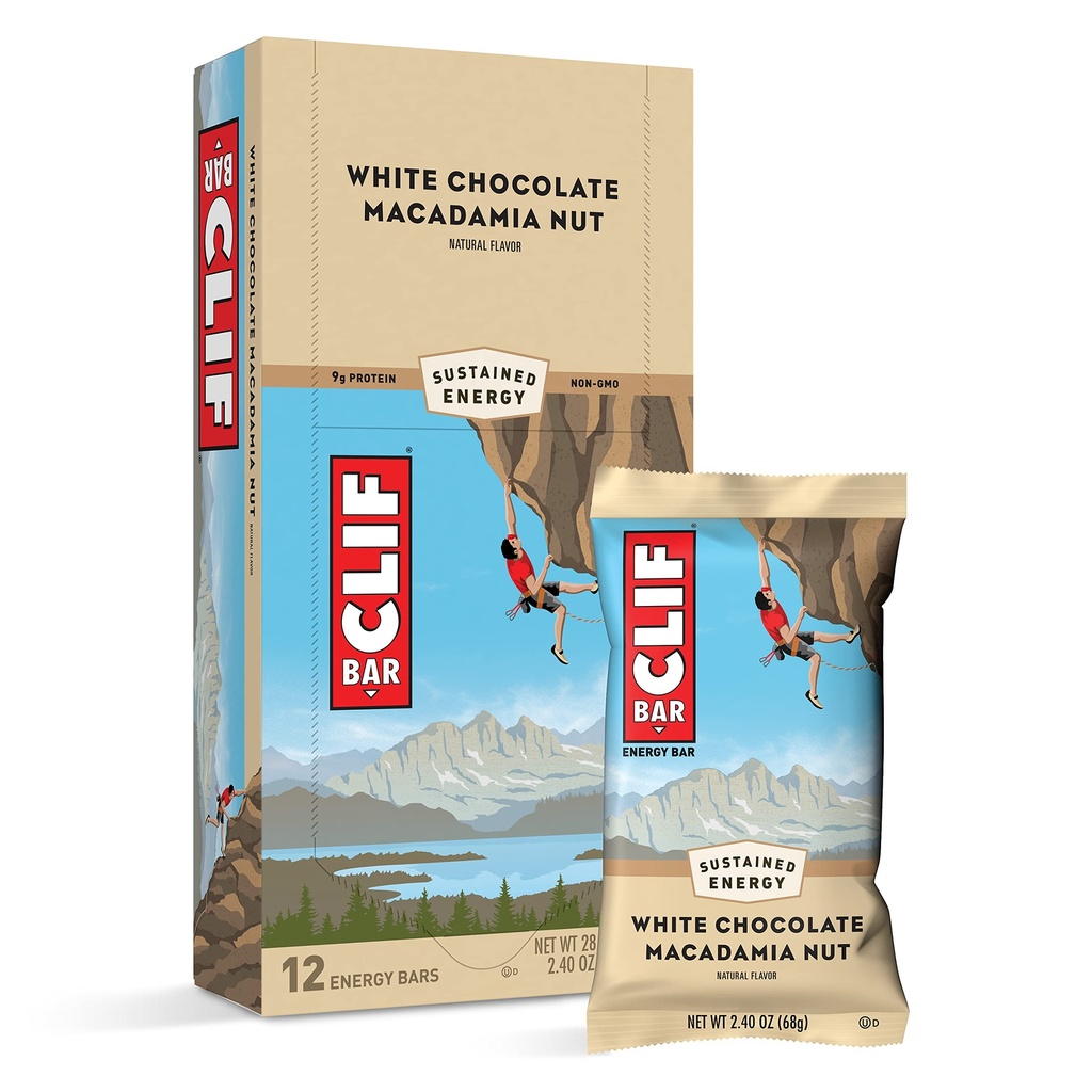 Clif Bars - Energie Bars - White Chocolate Macadamia Nut smaak - Made with Organic Haver - Plant Based Food - Vegetarian - Kosher (2.4 Ounce Proteïne Bars, 12 Tellen) Verpakking mei Vary