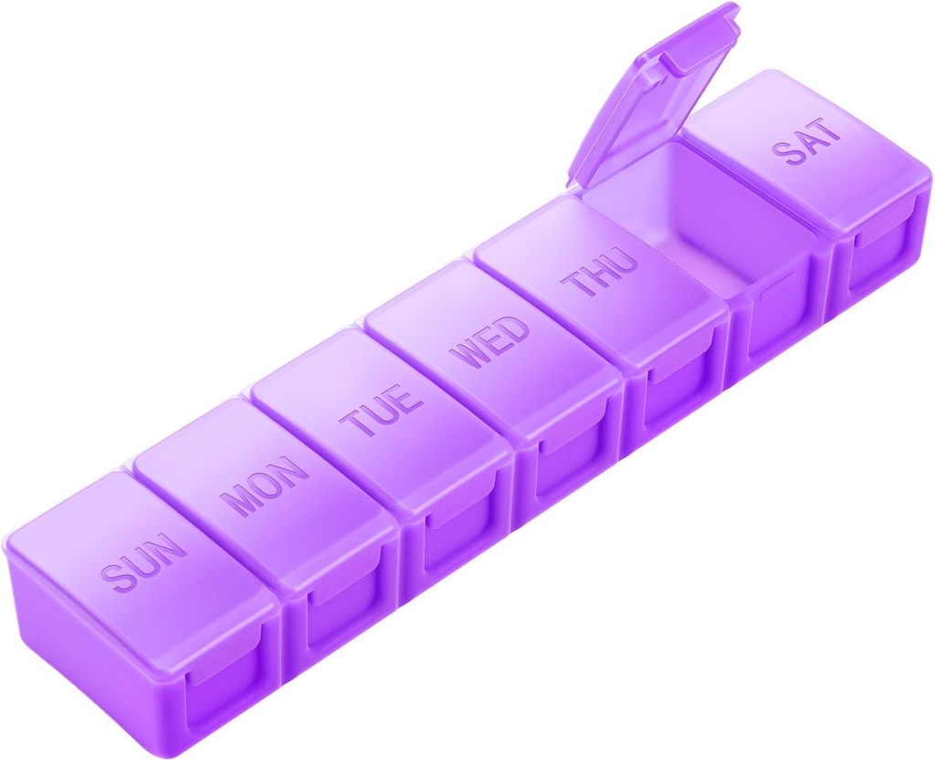 Extra grote pil Organisator Weekly, KAPENS dagelijkse pil Case Box grote capaciteit appartementen, 7 dagen pil containers voor medicijnen supplementen vitamine visolie, paars