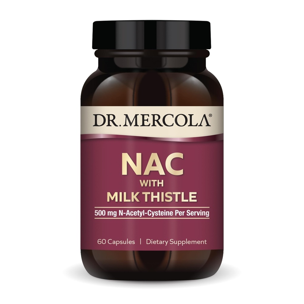Dr. Mercola NAC met melkdistel - met antioxidanten - Ondersteunt normale ontgiftingsprocessen - 500 mg N-acetyl-Cysteine per portie - non-GMO, glutenvrij en sojavrij - 60 capsules (30 porties)