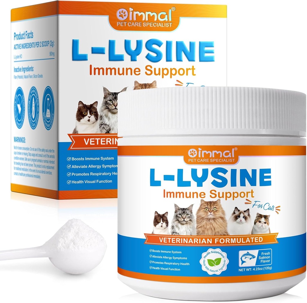 L-Lysine Poeder voor Katten, 120g Lysine Poeder Ondersteunt Katten Immuun Systeem, Respiratory Health & Visual Functie 