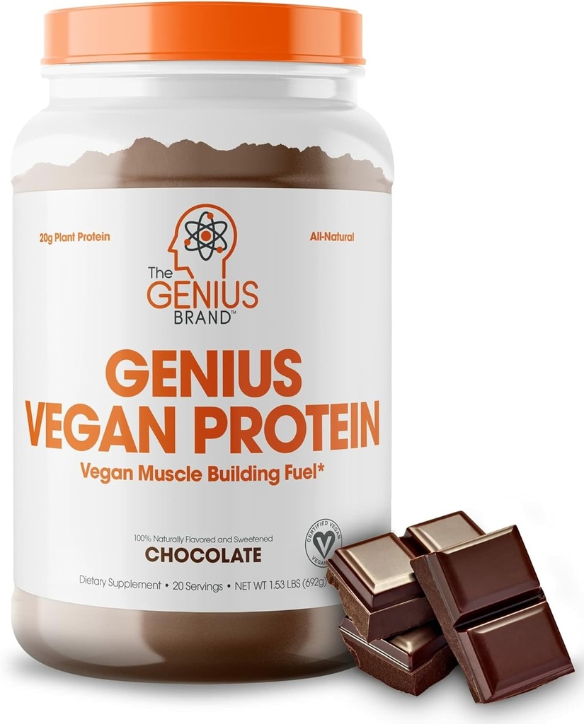 Genius Vegan Proteïne Poeder, Chocolade - Plant-Based Lean Muscle Building Shake for Men & Women - Pea & Pumpkin Protein Sources - Naturally Flavored & Sweeted - Dairy & Lactose Free
