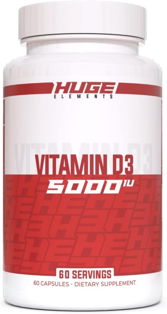 Enorme supplementen Vitamine D3, 5000 IE (125 mcg) per portie, Non-GMO, Glutenvrij, Sojavrij - Ondersteunt Immune System, Bone Health en Mood (60 capsules)