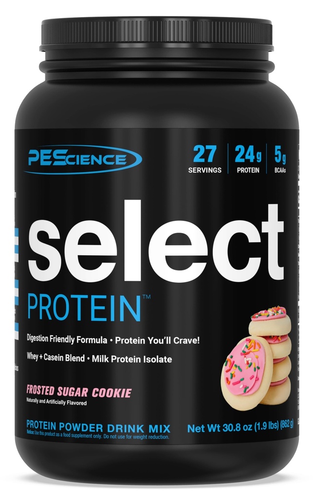 PEScience Select Poudre de protéines, mélange de lactosérum et de caséine, poudre de protéines propres pour les femmes et les hommes, faible teneur en calories, faible teneur en glucides, Keto Friendly, sans gluten - Cookie de sucre congelé - 27 portions