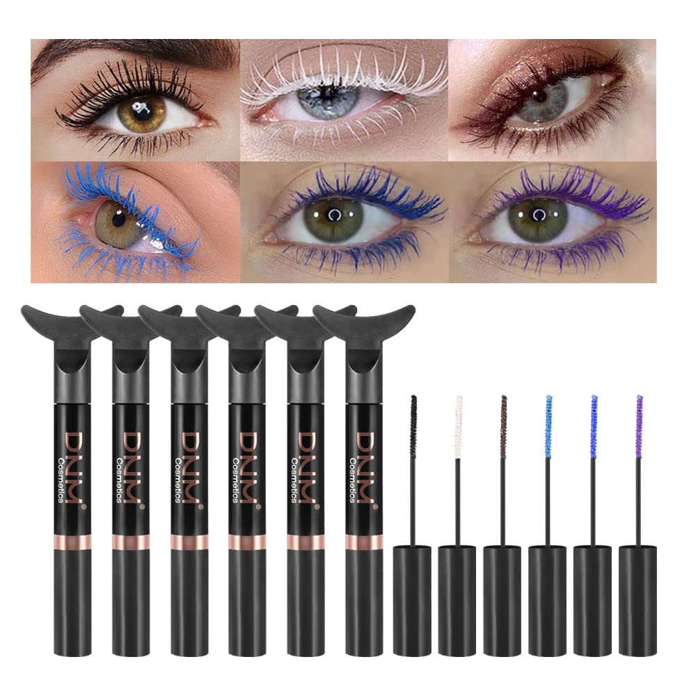 DNM gekleurde mascara voor wimpers, zeemeermin kleurrijke mascara waterproof,6Stuks/Set, zwart, wit, blauw, paars, bruinecharmant langdurige wreedheid gratis & Vegan Volighting Maskara voor vrouwen oog make-up
