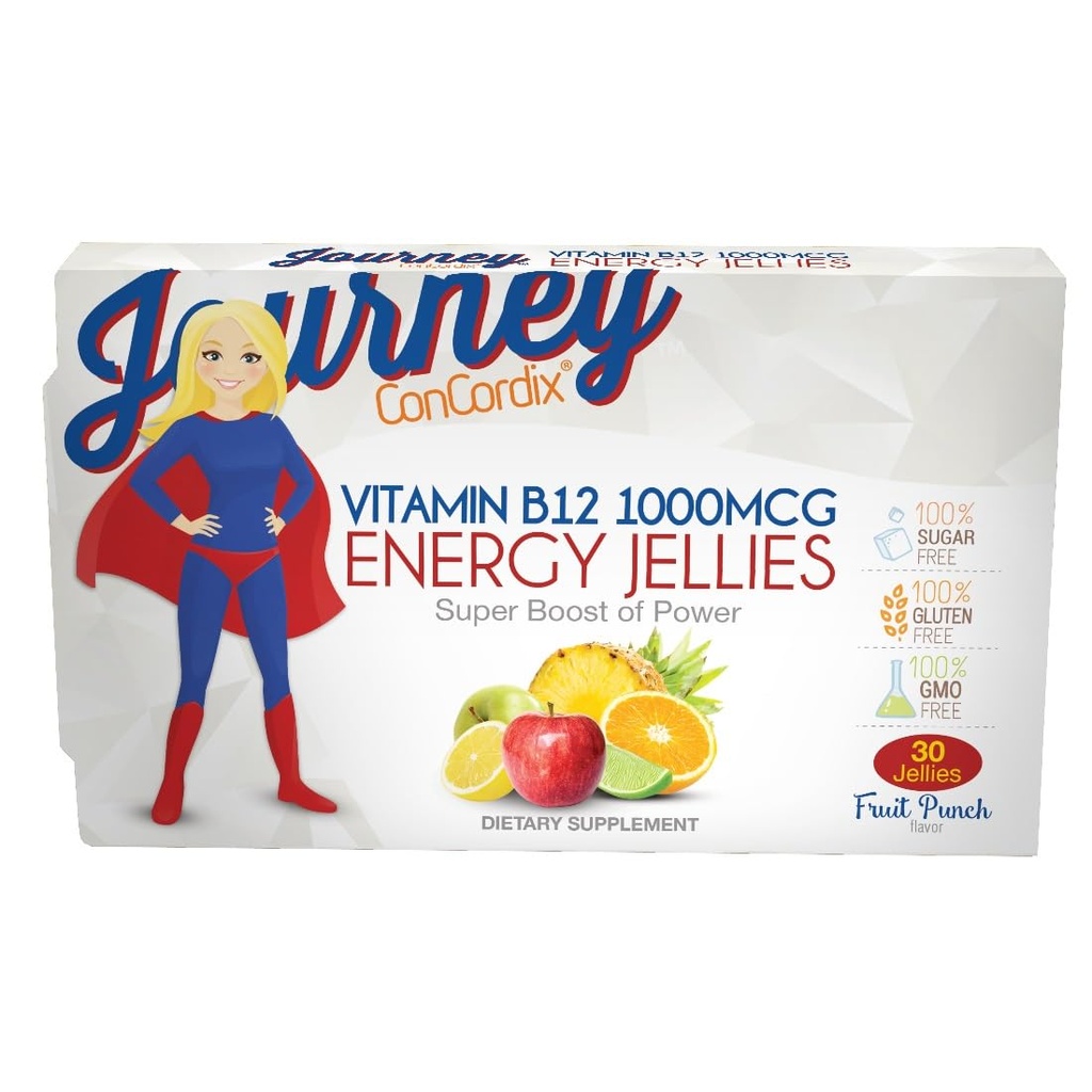 Voyage d'alimentation bariatrique 1 000 mcg Vitamine B12 Jellies d'énergie sans sucre Punch aux fruits (30 comtes)