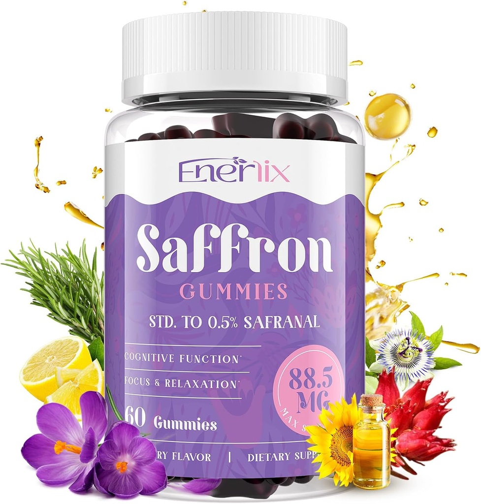 Saffron Gummies 88.5 mg met Magnesium, Max Strength Saffron Supplementen met St. John
