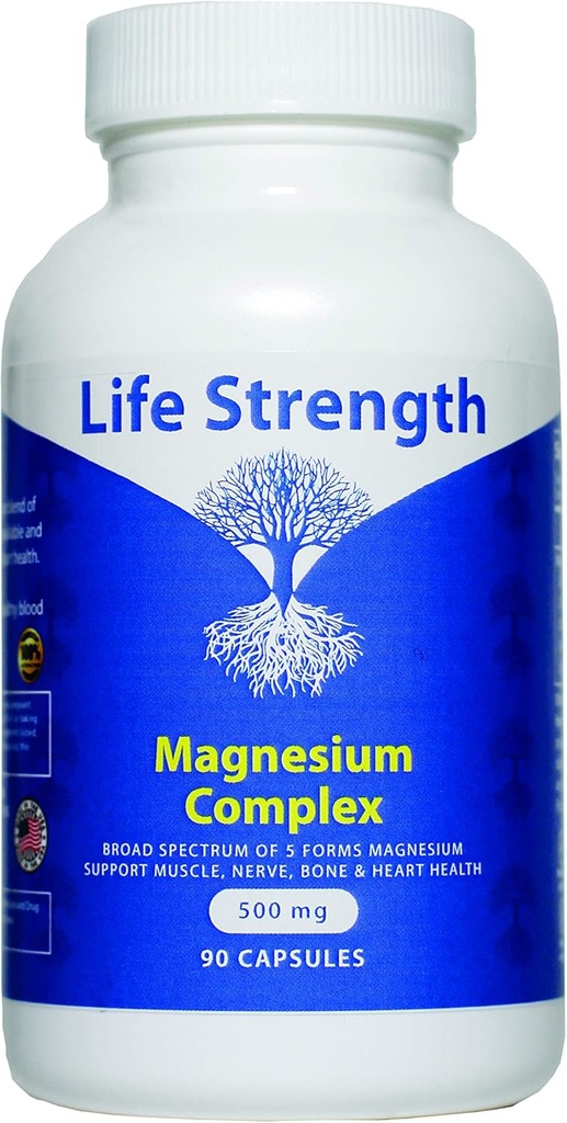 5 vormen Magnesium Complex 500 MG - 90 capsules - oxide citraat aspartaat Glycinaat & Gluconaat - niet GGO, soja, gluten en zuivelvrije plantaardige capsules