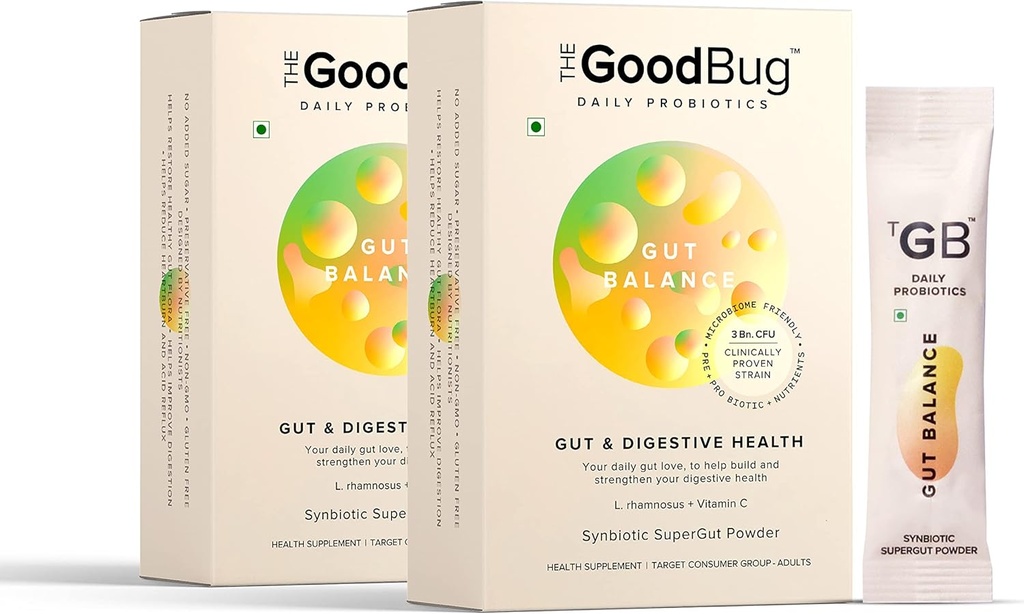 Gut Health & Immunity Probiotic pour les hommes et les femmes, Strong Digestive & Immunity Support Gut Balance Supplément Stick - Probiotiques + Inuline + Vitamine C 3Bn CFU de souches prouvées cliniquement - 60 jours Pack