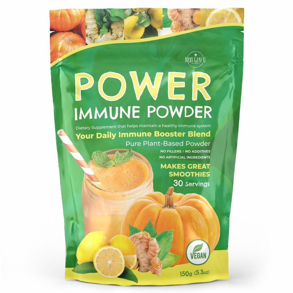Soutien immunitaire - Supplément Poudre 150g - Superfood Booster pour les adultes - Protection contre l'immunité naturelle - Mélange quotidien pour les femmes et les hommes - Smoothie Boost à base de plantes, végétalien et sans gluten par NextGenU