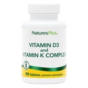 Natures Plus Vitamines D3 & K2-90 Comprimés - Promotion du soutien osseux, fonction immunitaire, santé cardiovasculaire et équilibre de l'humeur - Végétarien, sans gluten - 90 portions