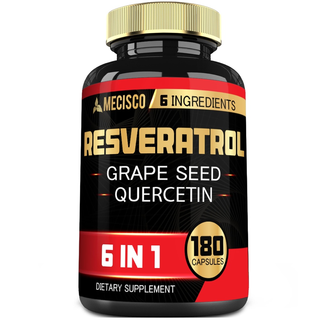 6in1 Trans Resveratrol Supplement met Grape Seed, Milk Thistle, en meer - Resveratrol 1000mg - Ondersteuning voor Immune System, Hart Gezondheid, Body Management - 180 Capsules