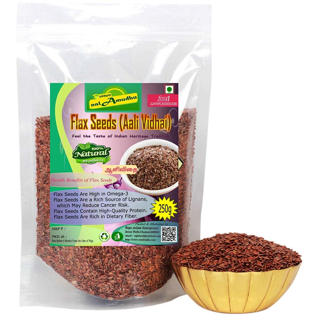 nalAmudhu Graines brutes de lin naturel brun non grillées avec des valeurs nutritionnelles élevées 250g