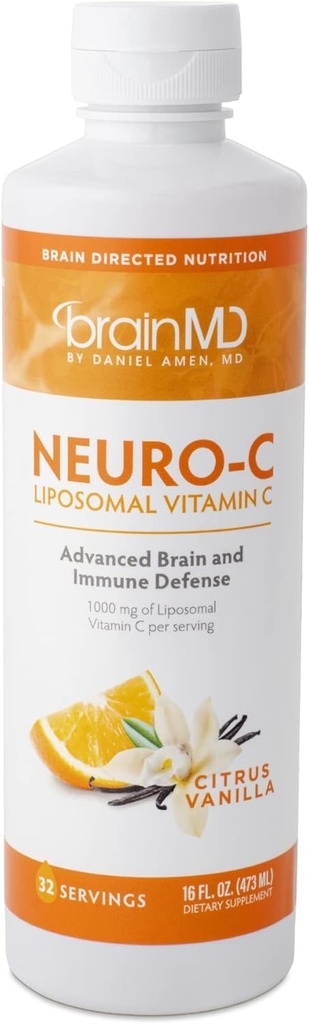 BRAINMD by Dr. Amen Neuro-C, Citrus Vanilla - 16 fl oz - 1000 mg Liposomale Vitamine C - Advanced Brain & Immuun Defense - Glutenvrij - 32 porties