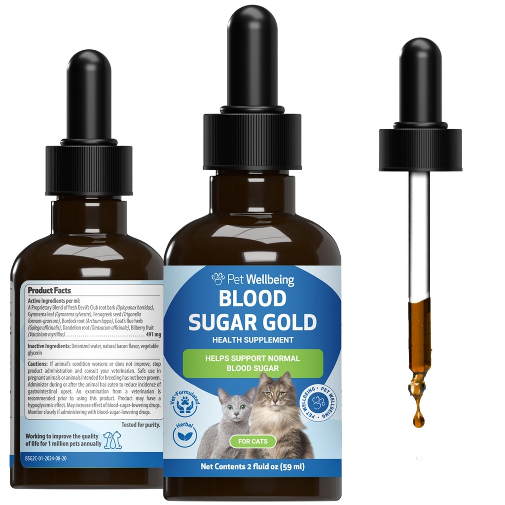Dierenwelzijn - Bloedsuiker Gold voor katten - Natuurlijke ondersteuning voor gezonde bloedsuikerniveaus in diabetische katten - Insulinestabilisatie en normale pancreasfunctie - 2 oz (59 ml)