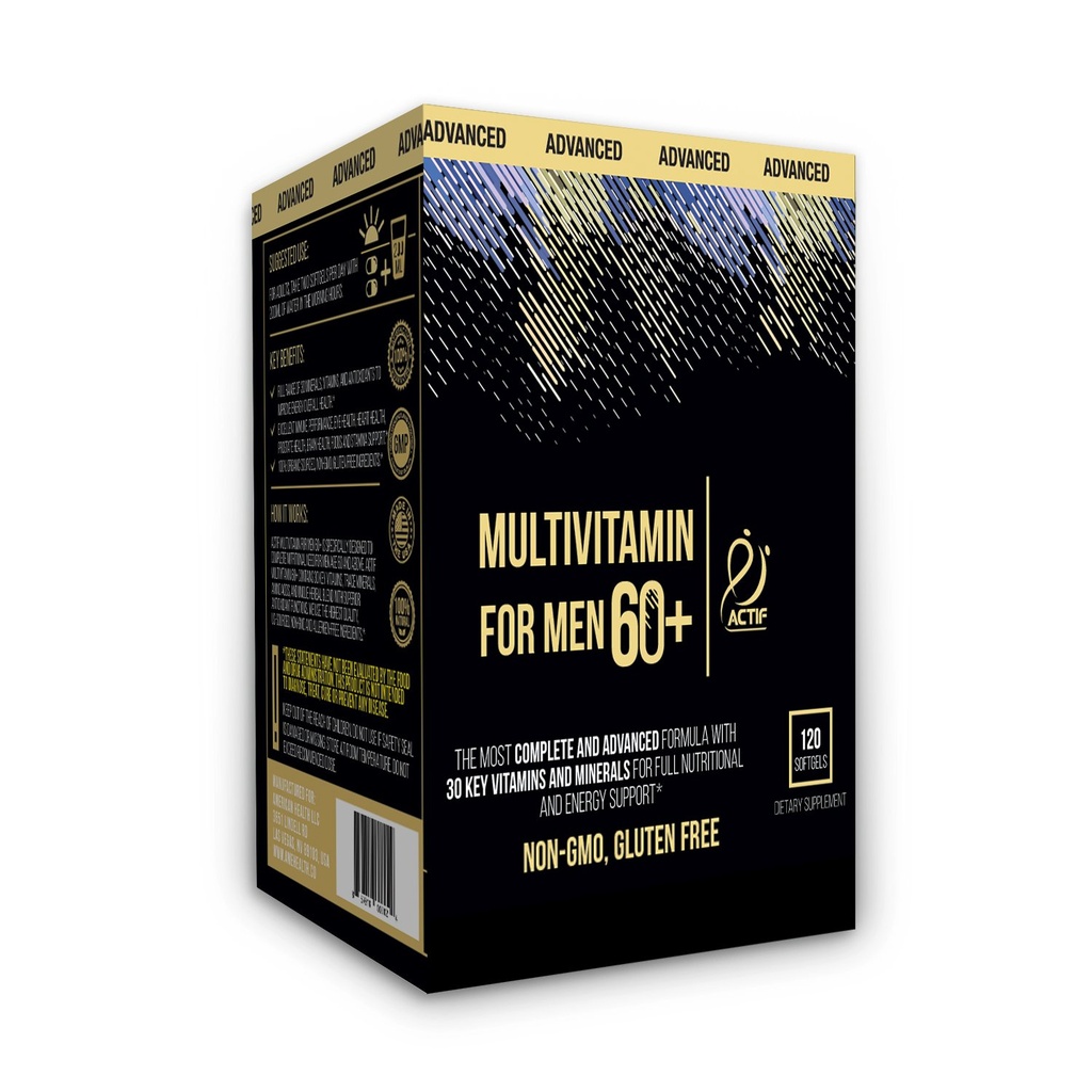 Actif Multivitamin for Men Age 60+ with 30 Organic Vitamins and Organic Herbs, Non-GMO, Made in USA, 120 Count