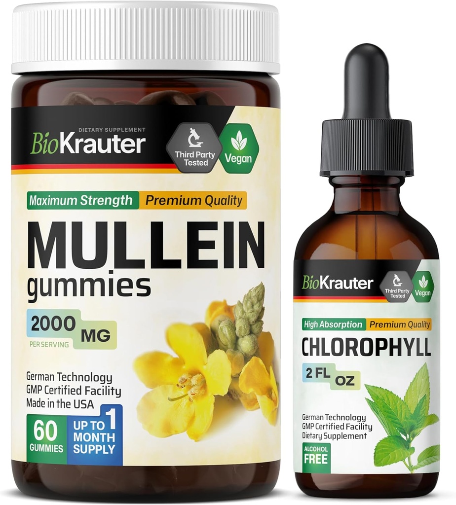 BIO KRAUTER Mullein 60 Gummies & Chlorofyl Tinctuur 2 Fl. Oz.