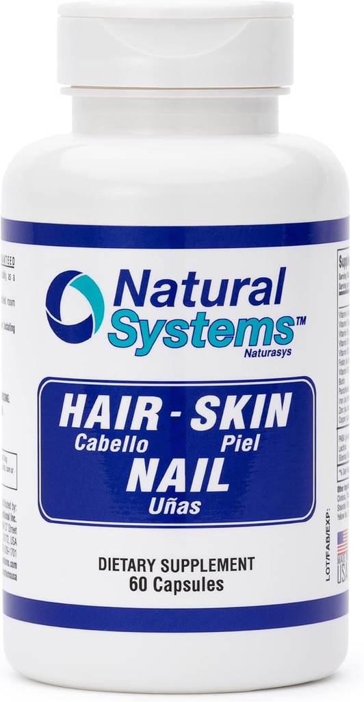 Haarhuid en Nails Vitaminen Supplement 60 Capsule door natuurlijke systemen - Sterke Nails en haargroei Vitaminen voor vrouwen en mannen - Natuurlijke Biotine Haar Huid en Nails Vitamine - Huidbescherming Vitaminen