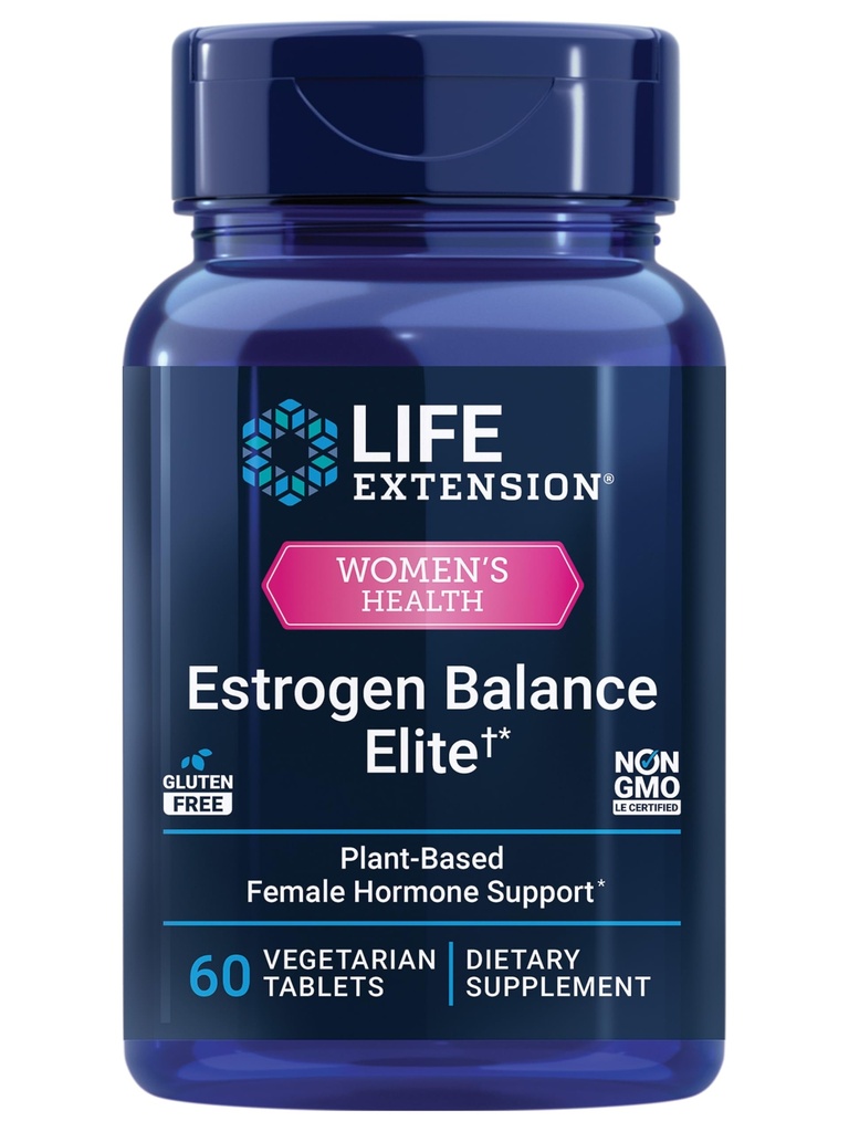 Life Extension Estrogen Balance Elite, Supplément de soutien à la ménopause, Hormone Balance, Flashs chauds, Sueurs de nuit, Sécheresse vaginale, Sans gluten, Non OGM, Végétarien, 60 comprimés.
