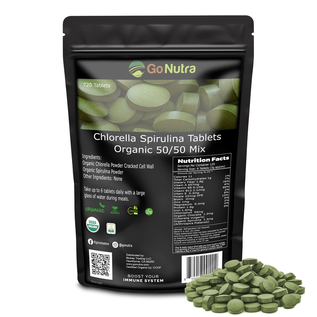 Go Nutra Organische Spirulina Chlorella Tabletten 50/50 Blend 