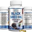 Cold Pressed Black Seed Oil - 120 capsules, Premium Nigella Sativa Pure Black Cumin Seed Oil met vitamine E, voor haar, huid en immuungezondheid - Non-GMO 120 capsules