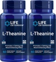 Life Extension L-Theanine, 60 capsules végétariennes (paquet de 2) - Acid Amino dérivé du thé - Sans gluten, sans OGM