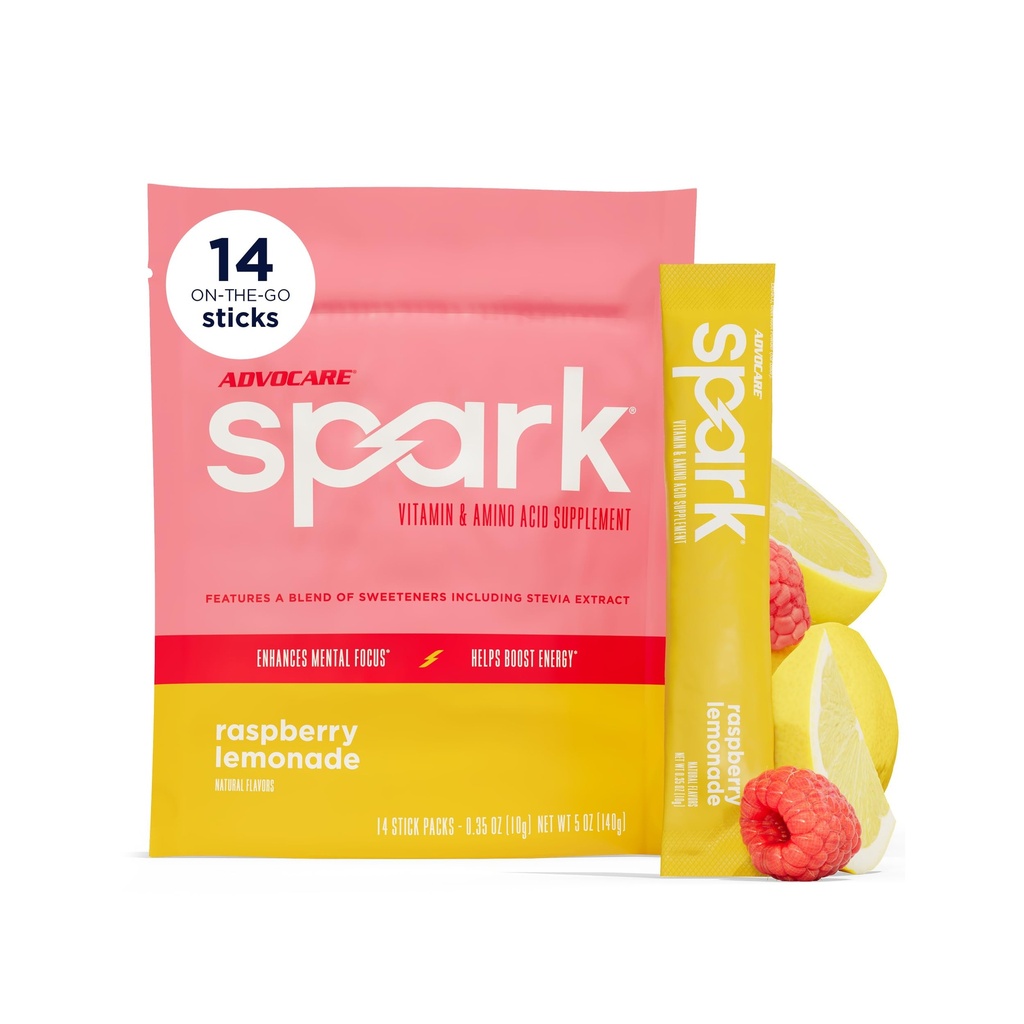Advocare Spark Vitamine & Aminozuur Supplement - Suikervrije Focus & Energy Drink Powder met Vitaminen A, C, E & B-12 - Raspberry Lemonade, 14 Stick Packs