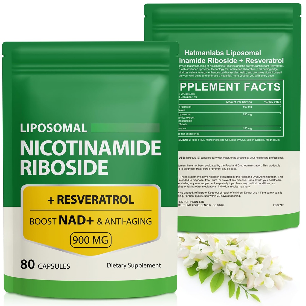 Supplément NAD avec Riboside de Nicotinamide - Resvératrol,Liposomal Nicotinamide Riboside,Quercetin - Supplément NAD haute pureté pour Anti-Age, Focus, Energy 160 Capsules (2 Sac)