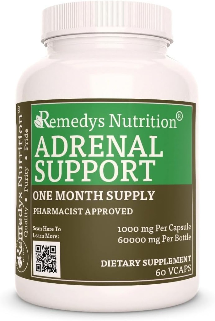 Remedy’s Nutrition Adrenal Support | 1,000 mg, 60 Vegan Capsules Herbal Dietary Supplement | Two Month Supply