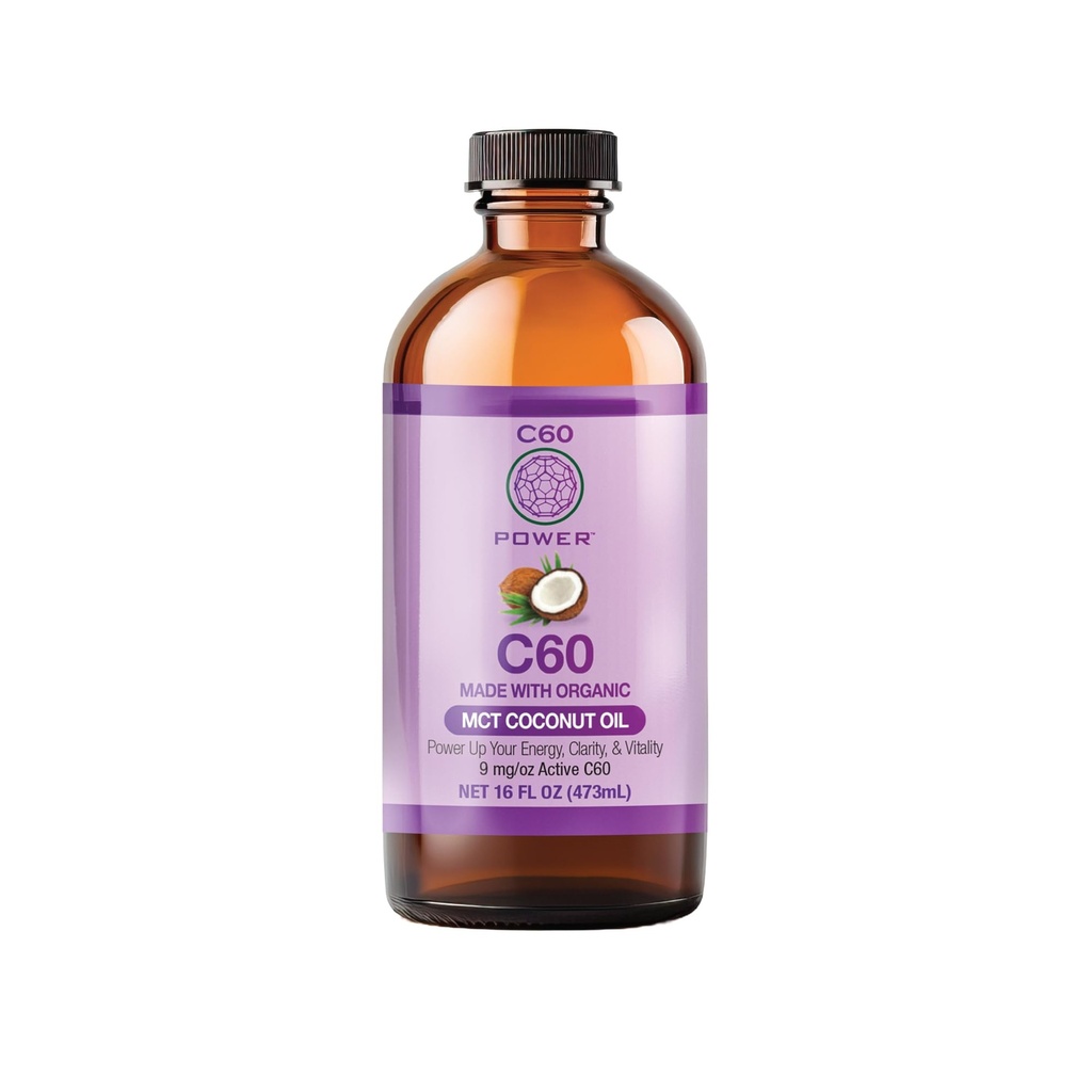 C60 Purple Power Biologische MCT Kokosolie, Biologische Koudgeperste Kokosolie, 99,99% Pure C60 Carbon Fullerenen (16 oz)