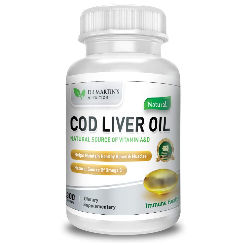 L'huile de foie COD de 300 softgels Source naturelle d'acides gras Omega 3 Triple Strength, meilleure santé immunitaire, os sains et supplément alimentaire musculaire