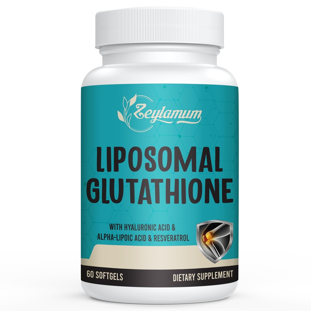 2400 MG Glutathion liposomique Softgels, Absorption maximale, forme active L-Glutathion réduit (GSH), avec acide hyaluronique, resvératrol, maîtres antioxydants pour la désintoxication, cerveau, système immunitaire, 60 Softgels