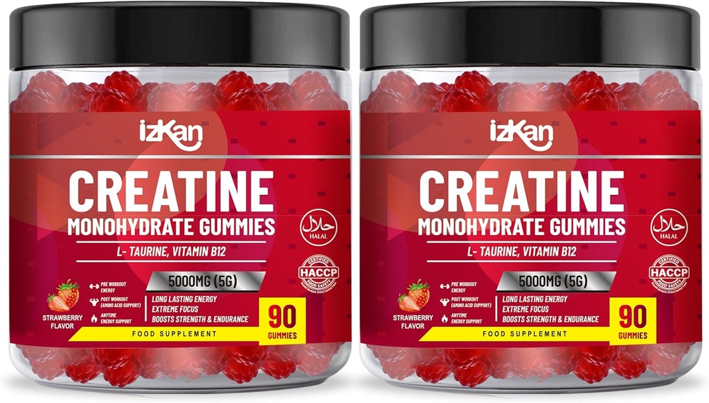 Creatine Monohydraat Gummy 5000 mg voor mannen en vrouwen - 180 Kauwbare Creatine ADVANCE COMPEX Taurine & B12 Gummies Aardbei Flavoured 