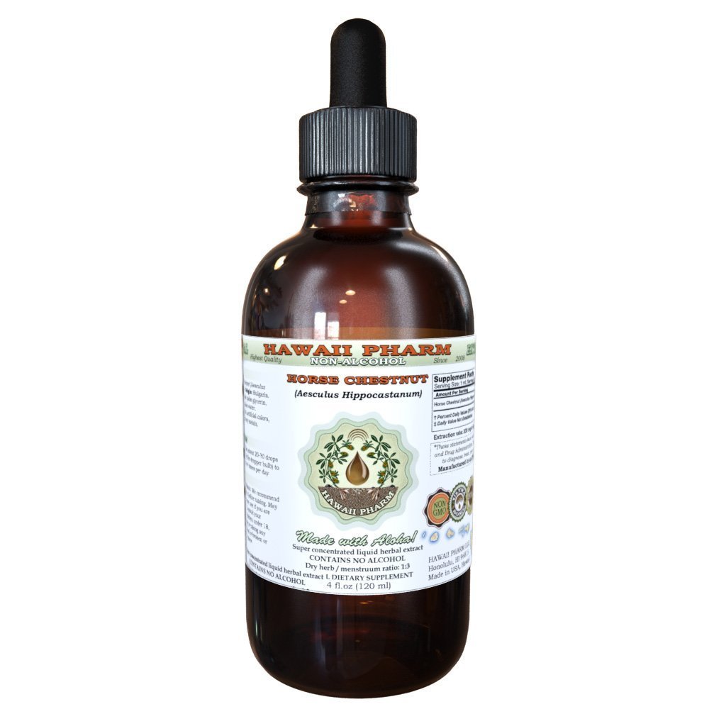 Horse Chestnut Alcoholvrije Liquid Extract, Biologische Horse Chestnut (Aesculus hippocastanum) Gedroogde noot Glycerite Hawaii Pharm Natural Kruidensupplement 4 oz