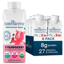 KATE FARMS Biologische Kids Voeding Schudden, Aardbei, 8g eiwit, 27 Vitaminen en Mineralen, Maaltijden Vervanging, Proteïne Shake, Non-GMO, 8,45 oz (6 Pack)