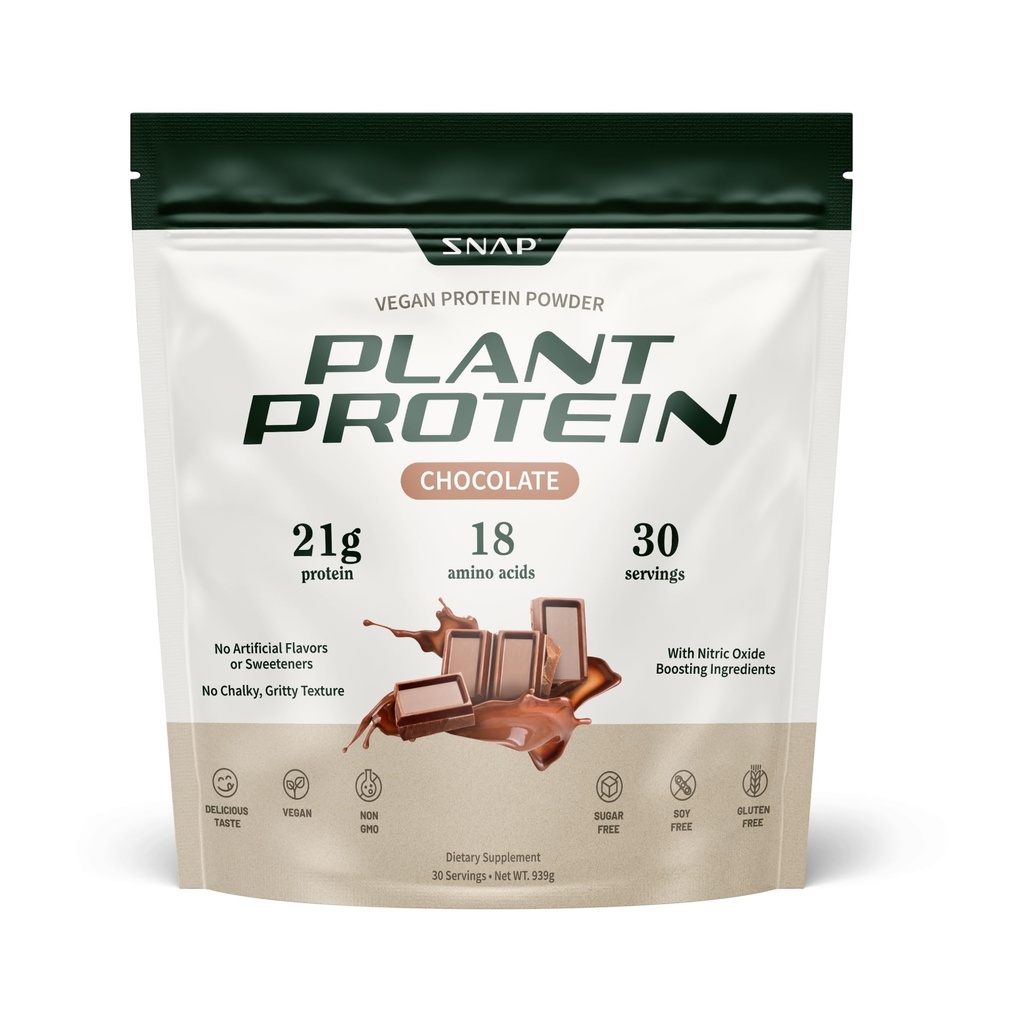 Suppléments de snap Protéines végétales organiques à base de plantes Poudre d'oxyde nitrique Boosting Protéines Poudre, BCAA Acid Amino pour la croissance, la performance et la récupération musculaires - 30 portions (chocolat)