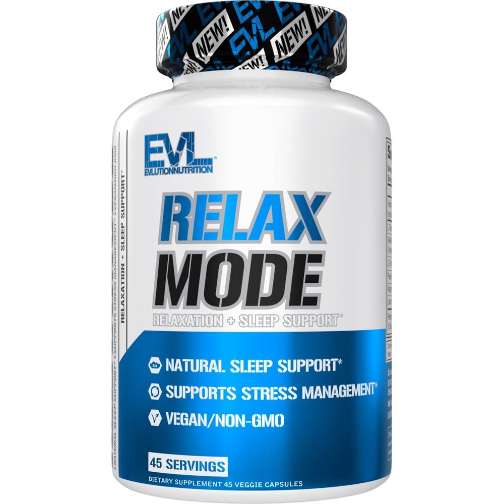 Evlutie Voeding RelaxMode - Natuurlijke slaapondersteuning - met L-Theanine, Valeriaan wortelextract & More - Vegan & Non-GMO - Dieetsupplement - 45 porties - 45 Veggie Capsules