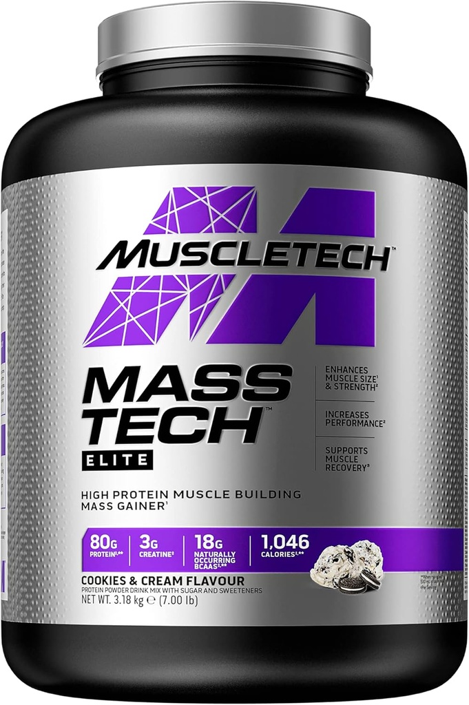Mass Gainer Proteïne Poeder MuscleTech Mass-Tech Mass Gainer Wei Proteïne Poeder + Spier Builder Proteïne Poeder Creatine Supplementen Cookies en crème, 7 lbs (Verpakking mei Vary)