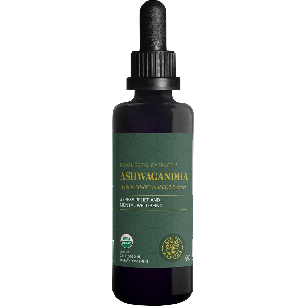 Global Healing Center - Biologische Ashwagandha Supplementen Drops - KSM-66 Ashwagandha Extra kracht voor mannen en vrouwen, helpt de verlichting van stress te bevorderen, Mood Support, Biologische (2 Fl Oz)