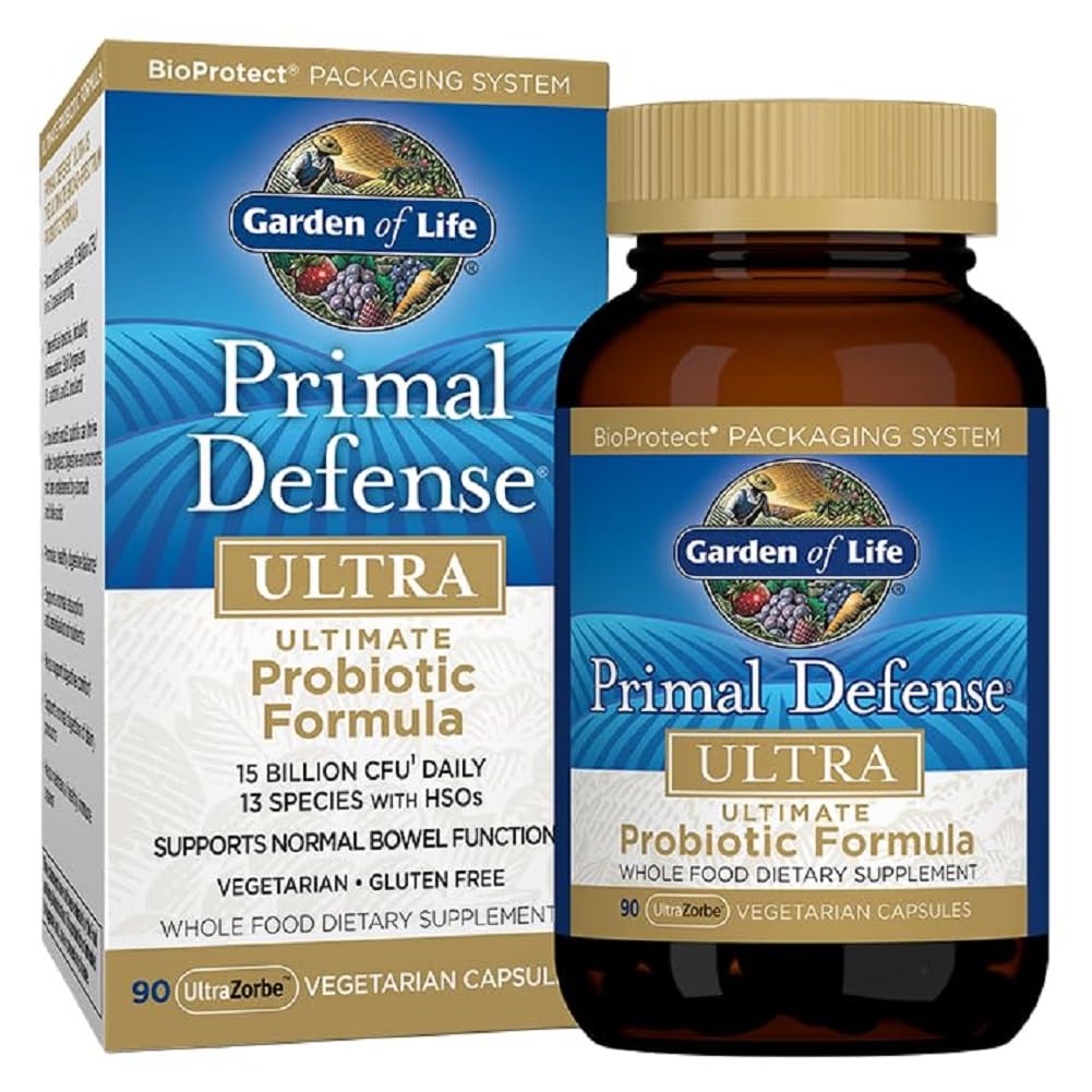 Jardin de la vie Probiotiques pour l'équilibre digestif de la santé, Primal Defense Ultra Ultimate Formule, 15 Million CFU et 13 Strains Plus HSO, Végétarien et sans gluten, 90 Capsules